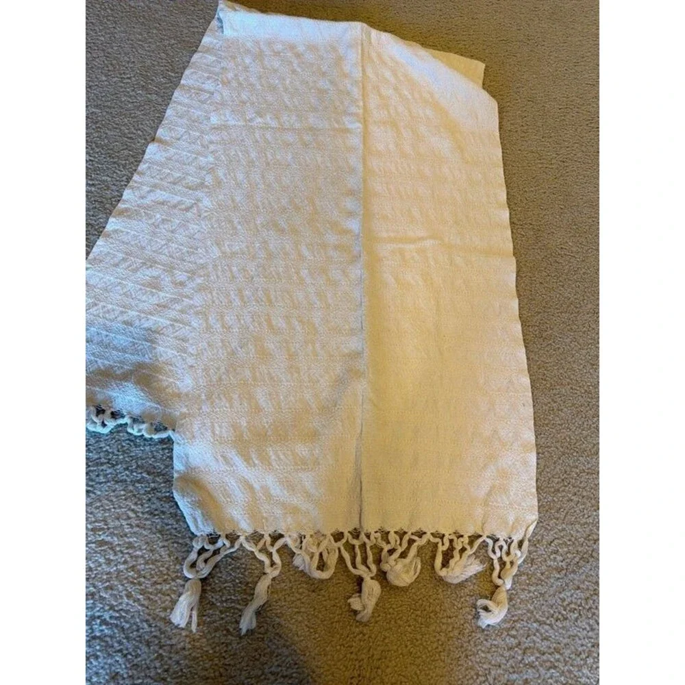Off white wide table runner cotton woven